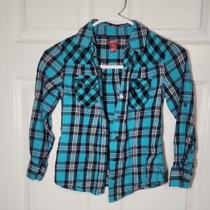 Blue and Black Plaid Button Down Shirt